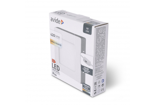 Avide LED Ceiling Lamp Surface Mounted Panel Square ALU 6W CCT IP44/IP20